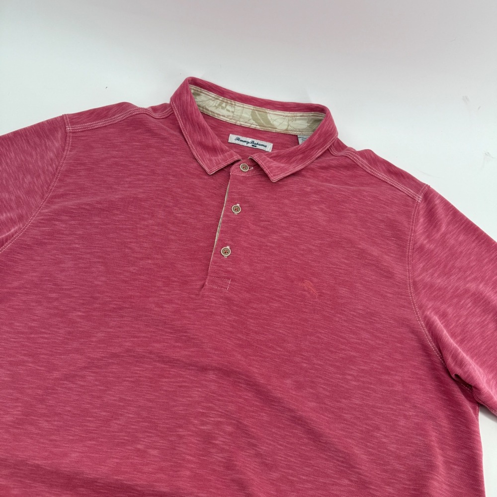 Tommy Bahama Mens XXXL Pink Slub Short Sleeve Polo Shirt Marlin Logo Modal Blend